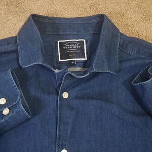 Charles Tyrwhitt Denim Blue Denim Shirt Mens XL Button Down Slim Fit